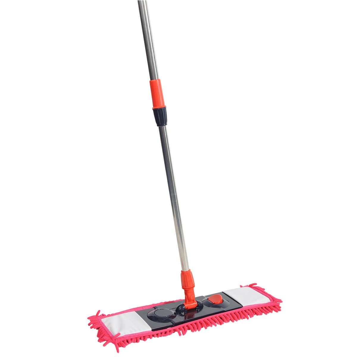 NFHOME 24" Chenille Flip Floor Mop, Microfiber Flat Mop with Telescopic Pole Height Max 50" for Wet and Dry Wood, House Kitchen Hardwood Ceramic Tile Floor Cleaning, Red