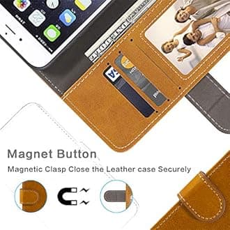 Stylish Leather Wallet Case Compatible with LG Wing 5G, Magnetic Shockproof Flip Cover with Card Holders, Photo Frame and Kickstand(Lightbrown)
