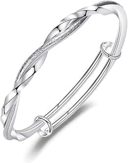 Sterling Silver Bangle Bracelets for Women,Fashion Jewelry Simple Adjustable 925 Silver Cuff Bangles for Women Mom Wife Valentine Mothers Day Gift