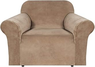 H.VERSAILTEX Stretch Velvet Armchair Cover Couch Covers 1 Cushion Chair Slipcover for Living Room Furniture Cover Crafted from Thick Comfy Rich Velour (Chair 31"-49", Camel)