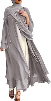 Muslim Abaya Dress for Women - Long Sleeve Islamic Dubai Abaya Cardigan Robe - Middle East Prayer Dress with Hijab
