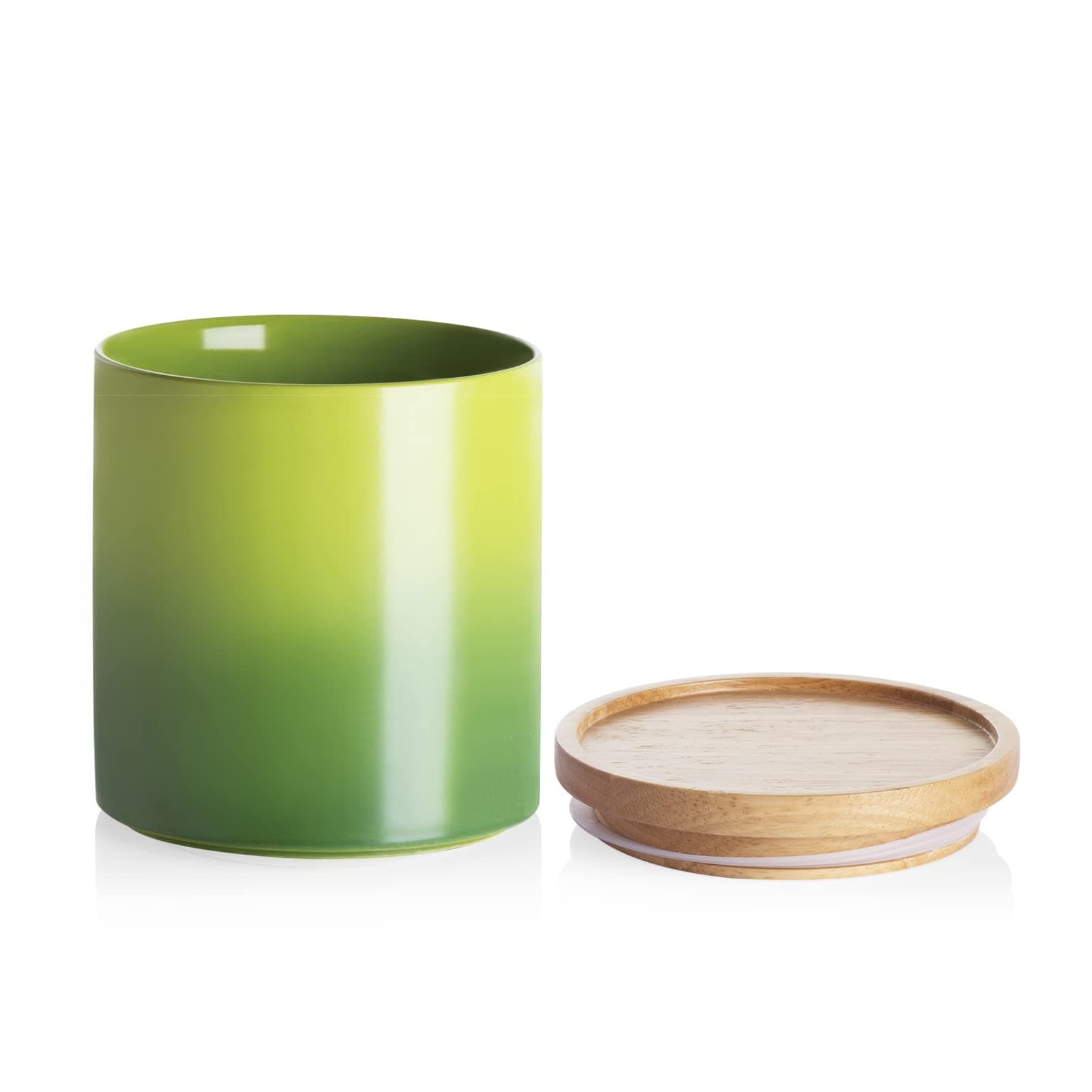 Sweejar Ceramic Food Storage Jar, Stackable Kitchen Canisters, Containers with Airtight Seal Wooden Lid for Serving Ground Coffee, Tea, Sugar, Salt and More - 16 Fl Oz (Gradient Green)