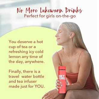 Hey Girl Tea Infuser Bottle 450ml - Insulated Stainless Steel Water Bottle - Tea Tumbler with Tea Diffuser - Portable Travel Mug for Loose Leaf Tea & Infused Water - Tea Lovers Gifts for Women