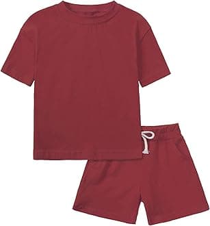 ROMPERINBOX Toddler Boy Summer Outfits 2T 3T 4T Tracksuit Solid 2-piece Short Sleeve T-shirt & Shorts Clothes Set
