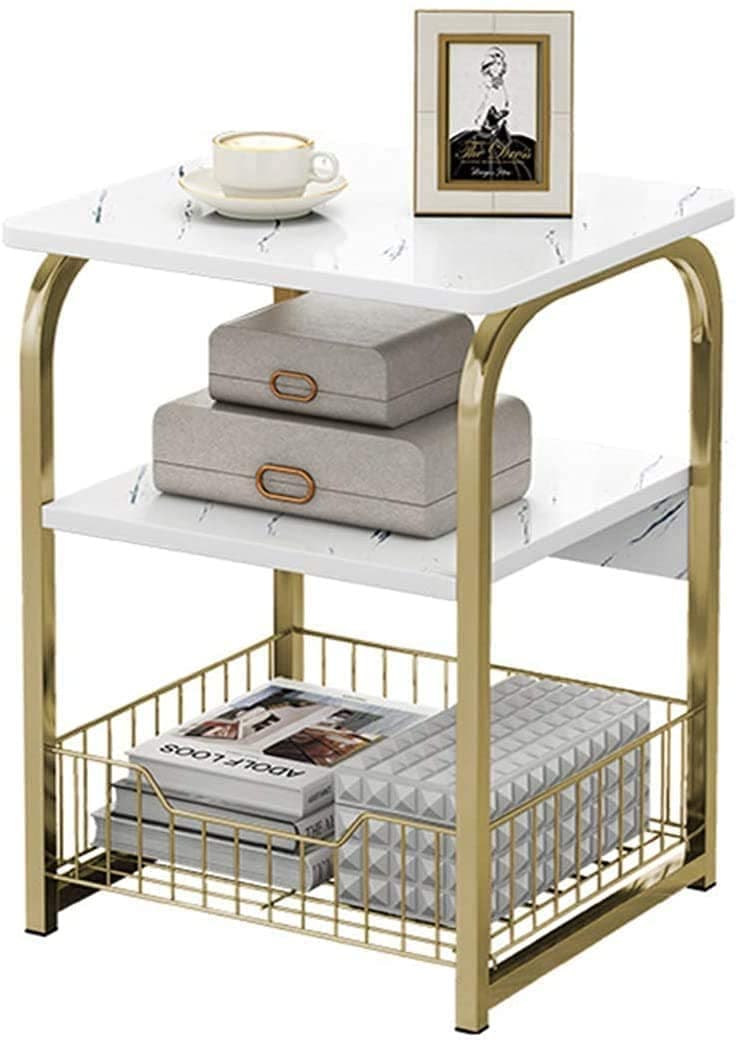 Youqin HomeEnd Table Sofa Side Table Bedside Desk Nightstand with Storage Basket for Living Room Bedroom Office Balcony White Easy to Assemble (Style 1)