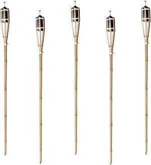 Natural Handmade Bamboo Garden Tiki Torch 60cm/90cm/120cm - for use with Parrafin or lamp Oil (120cm, Pack of 5)