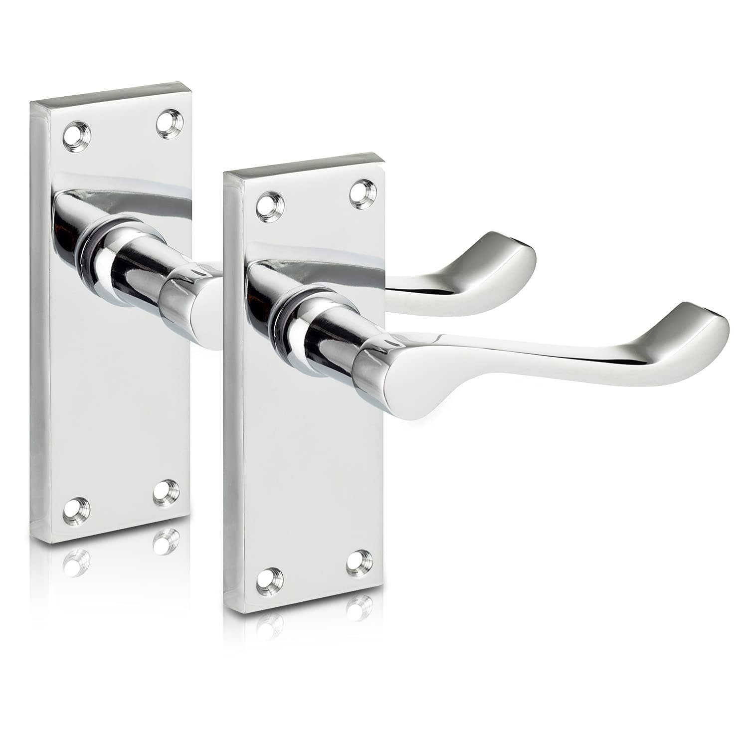 XFORT Chrome Elegance Range Polished Chrome Victorian Scroll Lever Latch Handles, Polished Chrome Backplate Door Handles, Contemporary Design for Internal Wooden Doors (1 Pair)