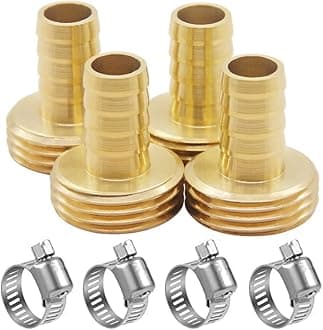 Hooshing 4PCS Garden Hose Connector 1/2" Barb x 3/4" Male GHT Thread Solid Brass Repair Kit Male Hose End Mender with Stainless Clamp Fit for 1/2" Garden Hose