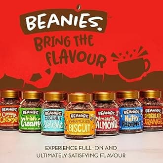 Beanies Flavour Instant Coffee - Chocolate Orange Instant Flavored Coffee - Bold & Adventurous Full-On Flavor - An Indulgent Sugar Free Taste Explosion - Low Calorie - Vegan & Gluten Free - Wheat & Dairy Free, 6 x 50g jar