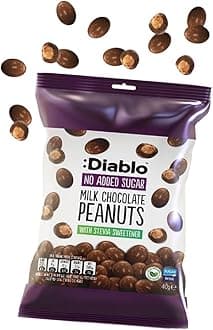 Diablo Milk Chocolate Peanuts - No Added Sugar, Sweetened with Stevia - Individually Packed Bags, Chocolate Covered Nuts Hamper Basket Available - Perfect for Gifting - Peanut - 40g, Pack of 2