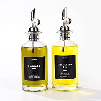 Oil and Vinegar Dispenser with Metal Pour Spout, Weighted Pourer, Glass Bottle Dispenser for Kitchen, Olive Oil Cruet, Glass Olive Oil Bottle |350ml, Set of 2