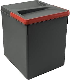 Emuca - Containers for kitchen drawers with odour-proof lid,waste sorting cut-out base, H 266 mm (10,4 inch), 1 x 15 L, Anthracite grey Plastic