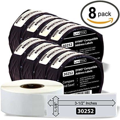 LT30252-8 Labels Compatible with DYMO (LW), 1-1/8 x 3-1/2 Inches, 8 Rolls, 2800 Labels (LT30252)