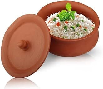 - Polished Hand Craft Clay Pot with Lid for Cooking, Clay Dahi Handi for Kitchen, Lightweight & Durable Mitti Handi, Brown Colour (Pack of 1) (Degachi Style, 550 ml)