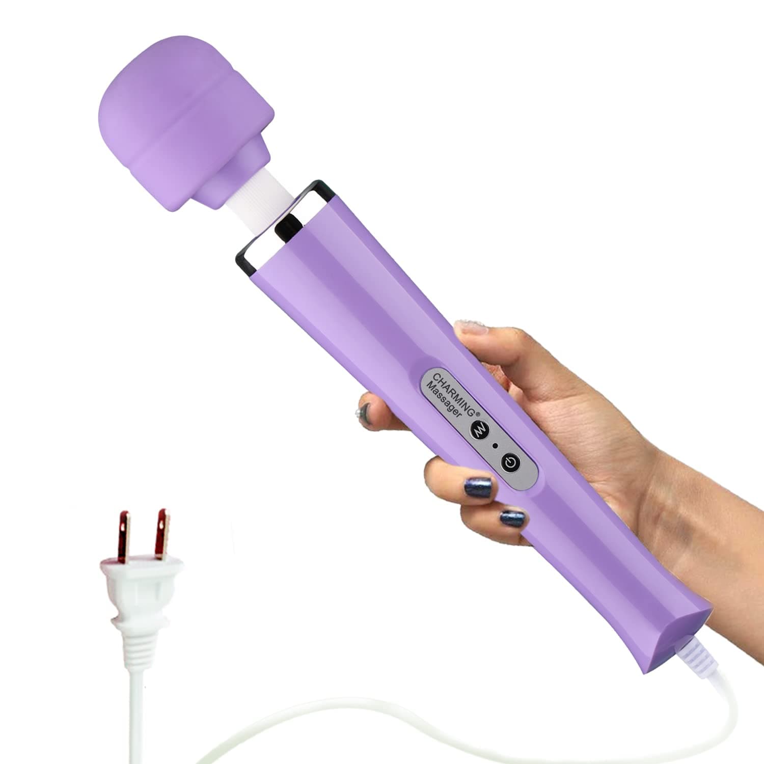 Wired Powerful Handheld Back Massager with 10 Speeds Strong Vibration Wand, Personal Therapy Massager for Sports Recovery, Muscle Aches, Body Pain-Light Purple