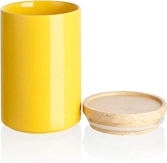 SWEEJAR Kitchen Canisters Ceramic Food Storage Jar, Stackable Containers with Airtight Seal Wooden Lid for Serving Ground Coffee, Tea, Sugar, Salt and More - 795 ml (Yellow)