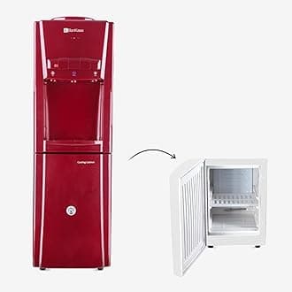 BonKaso Blueprint Hot & Cold Water Dispenser 21C Top Loading With Refrigerator Maroon, 20 Litre