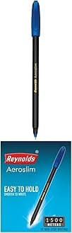 Reynolds AEROSLIM 15 CT BLUE I Lightweight Ball Pen With Comfortable Grip for Extra Smooth Writing I School and Office Stationery | 0.7mm Tip Size
