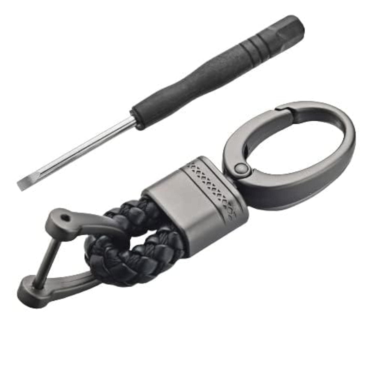 Black Braided Keychain Leather Strap Keyring Accessories PU Rope Hook Keyring with Zinc Alloy (Pack of 1)