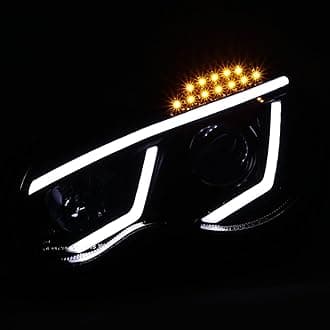 SPEC-D TUNING Jet Black LED Bar Projector Headlights Compatible with 2001-2007 Mercedes-Benz W203 C-Class Sedan, Left + Right Pair Headlamps Assembly