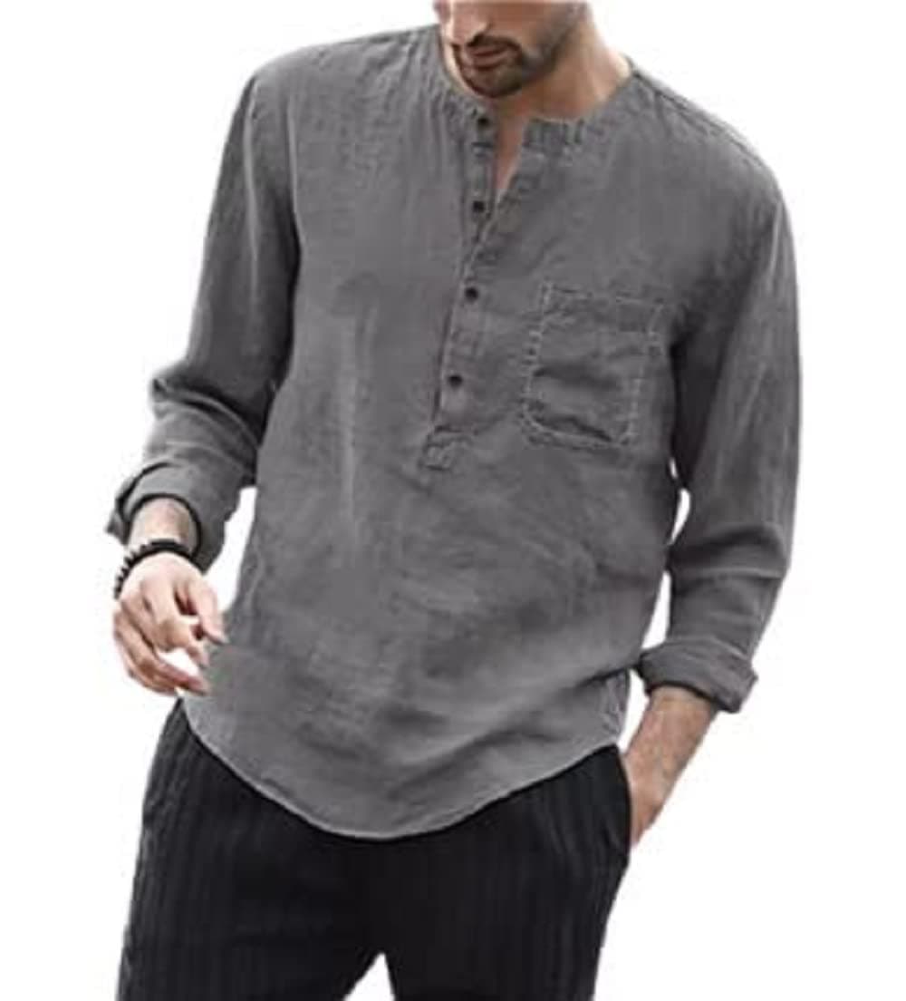 Super weston Latest Stylish Men's Cotton Solid Regular Short Kurta Full Sleeves - Casual Ethnic Formal Wear (L, Grey)