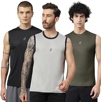Men's Polyester Sports Sleeveless T Shirt - Gym Vest, Workout Sando, Training Tank Top, Cut Sleeves Quick Dry Tee for Running, Swimming, Badminton, Fitness & Sports