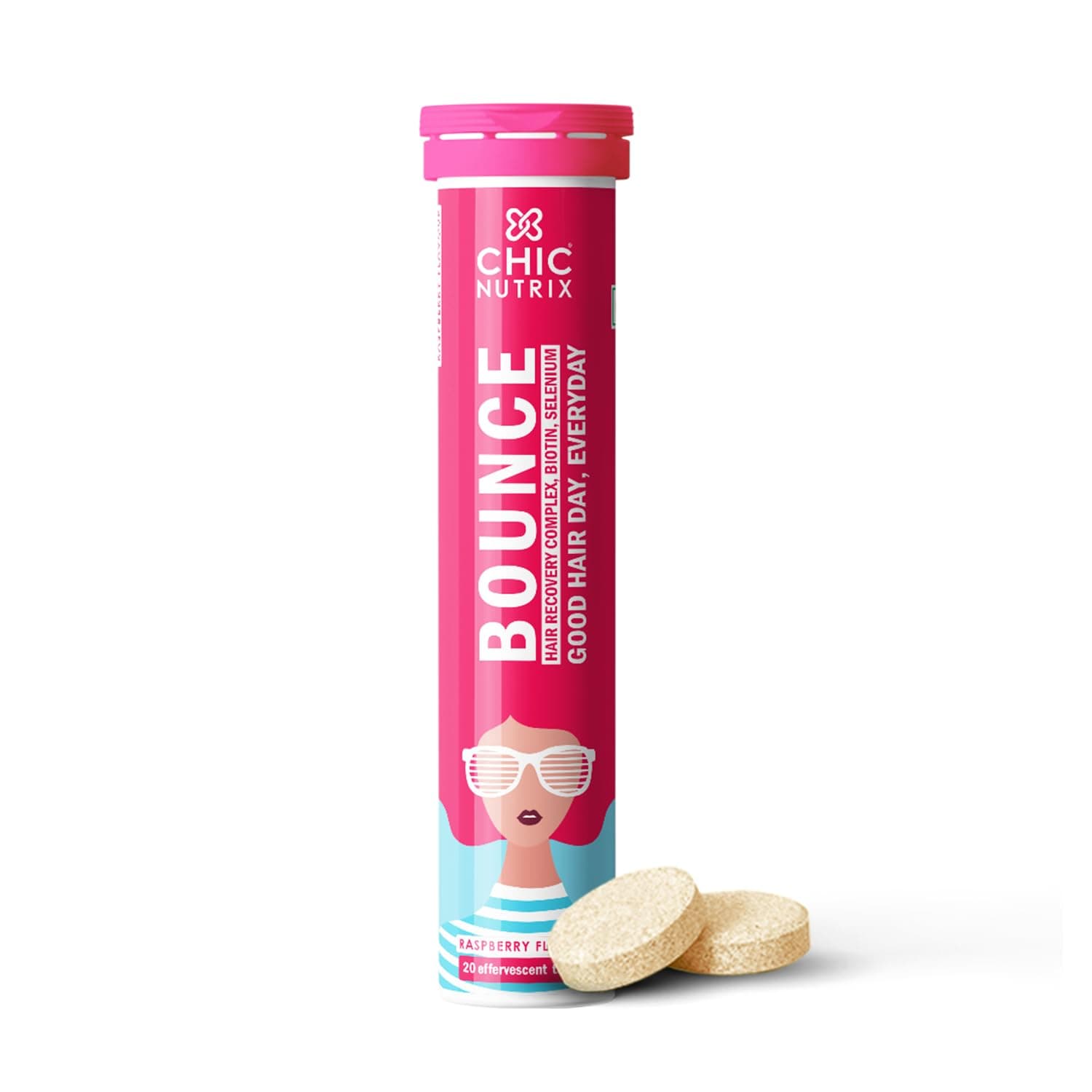 Bounce|20 Raspberry Flavoured Effervescent Tablet|Biotin With Selenium & Amino Acids-Hair Fall & Hair Growth Management Thick Hair - Frizz-Free Hair- Hair Fall Control Supplement,100 grams