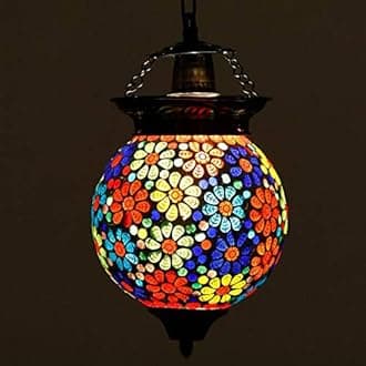 Spherical Shaped Flower Designed Glass Pendant/Hanging lamp for Home Decoration Turkish lamp 50 Watts (Multicolour, Bulb not Included)(AC)