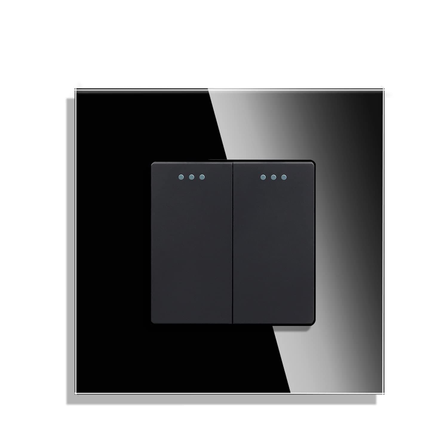 CNBINGO Light Switch,Rocker Button Switch Modern Wall Switch with Phosphor Dots, Tempered Glass Panel