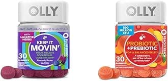 Constipation Relief Gummies with Rhubarb, Prunes, Amla & Probiotic + Prebiotic Gummies for Digestive Health, 500 Million CFUs, 30 Count