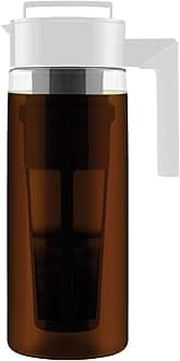 Patented Deluxe Cold Brew Coffee Maker With White Lid Airtight Pitcher, 2 Quart, White