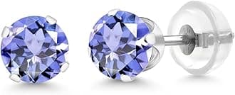 Gem Stone King Solid 14K Gold Genuine Natural Tanzanite Stud Earrings for Women Men | Gemstone Birthstone | Round 5MM | Gold Earrings | 1.00 Cttw