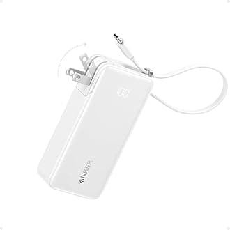 Nano 3-in-1 Portable iPhone Charger, 10,000mAh Power Bank with Built-in USB-C Cable and Foldable Wall Plug, 30W Max Battery Pack, Travel Essentials for iPhone 17/16/15 Series (White)