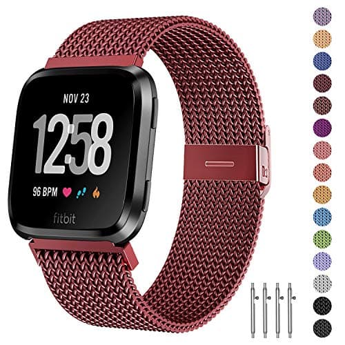 Fitlink Metal Bands Compatible for Fitbit Versa/Versa Lite Edition/Versa 2 Smart Watch for Women and Men,Small and Large, Multi-Color (Wine, Small)