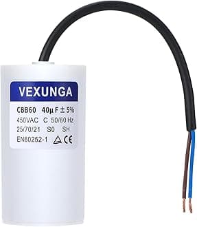 CBB60 Capacitor 40uF 450V AC Run Capacitors 450VAC 40 µF 40MFD SH Start Motor Capacitor 50/60Hz ±5% 50x92MM with Wire for Air Compressor