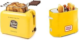 Nostalgia GCT2 Deluxe Grilled Cheese Sandwich Toaster With Extra Wide Slots & Oscar Mayer 2 Slot Hot Dog and Bun Toaster With Mini Tongs, Yellow