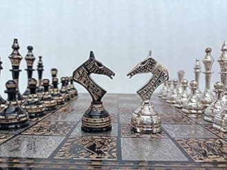 14" Handcrafted Russian Soviet Series Metal Chess Pieces & Board Set with Velvet Storage Box | Brass Metal Luxury Chess Set