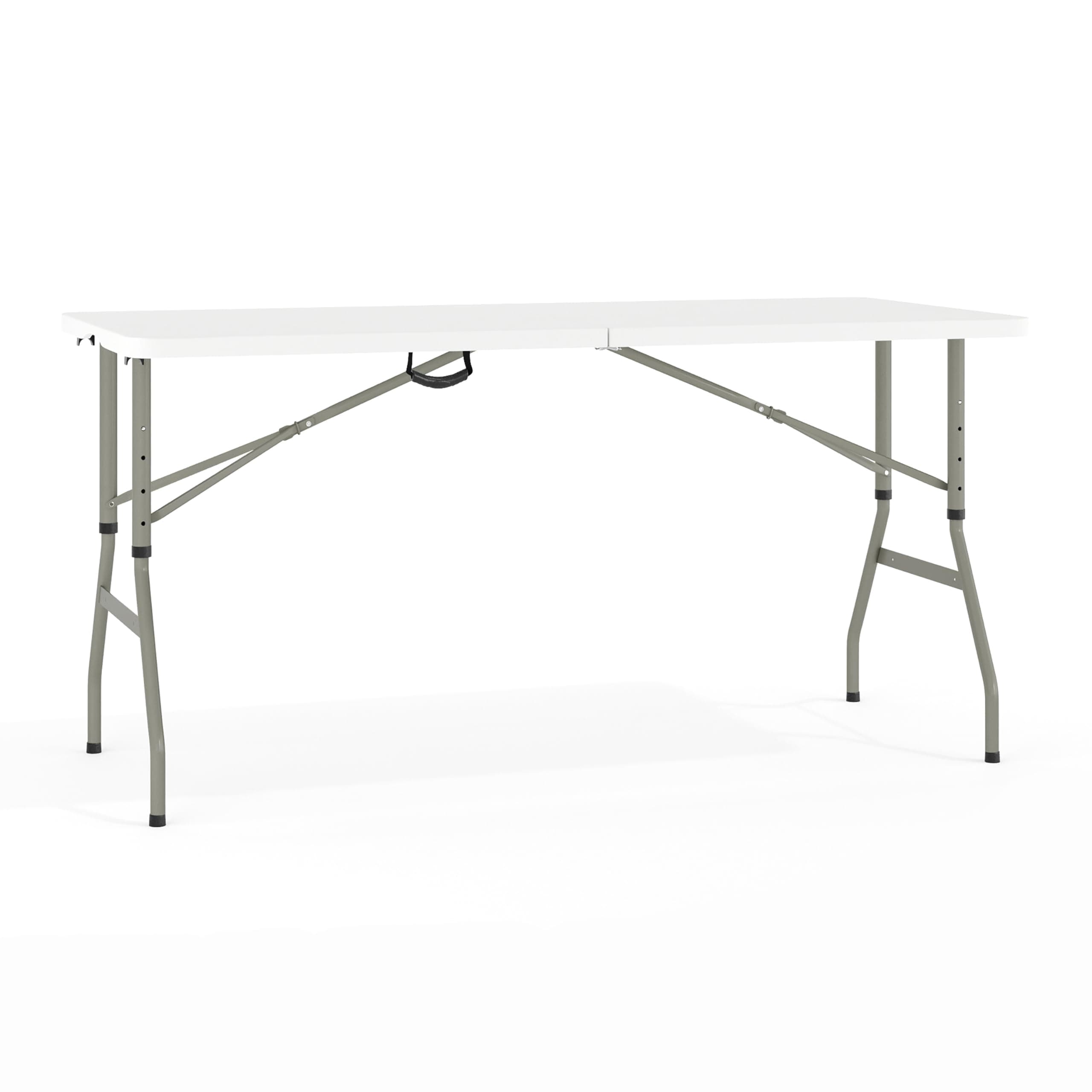5-Foot Height Adjustable Bi-Fold Granite White Plastic Folding Table with Handle