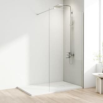– Shower Screen, Frameless Shower Screen with Support Bar – Reversible Left and Right. 8mm Easy to Clean Toughened Glass (Chromed Trim with Clear Glass, 900mm)