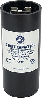 Appli Parts Condensador Capacitor Arranque 145-175 Mfd (microfaradios) uF 250 VAC remplazo universal para motores electricos de distintas aplicaciones 3.7cm Diametro 8.6cm Alto CON-145-250