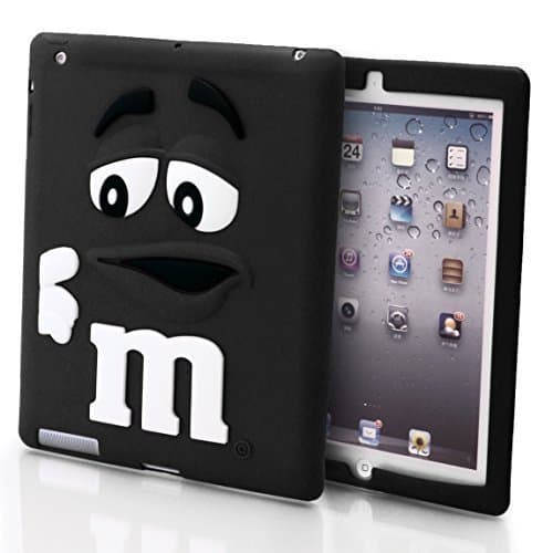 Soft Silicone 3D M&M Bean Chocolate Candy MM Case Cover For Apple iPad 4 3 & 2 (Black)