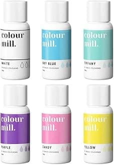 Colour Mill Rainbow Pack Oil-Based Food Coloring, 20 Milliliters Each of 6 Colors: White, Sky Blue, Tiffany, Purple, Candy and Yellow