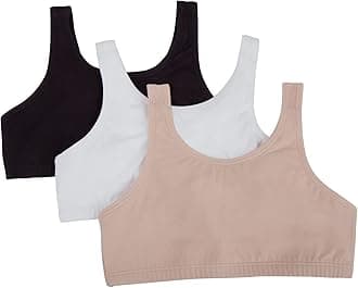 Fruit of The Loom Girls 3 Pack Cotton Built -Up Stretch Sports Bra in Everyday Colors