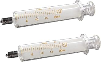 2Pack 20ml/cc Glass Syringe With Metal Head and Caps for Liquid,Small Syringe for Oil or Glue Applicator,No Needle