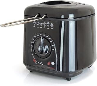 Kitchen Perfected1.0Ltr Compact Deep Fryer/Non-Stick/Thermostat Control/Frying Basket With Removable Handle/Non-Slip Feet/Detachable Lid/Viewing Window - BIack - E6010BK-A