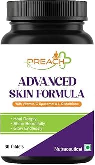 Advanced Skin Formula with Liposomal Vitamin C, Glutathione, CO Enzyme Q10, Astaxanthin, Vit D3 K2 MK7, For Aging Signs For Pigmentation, Dull & Uneven Skin Tone - 30 Capsules