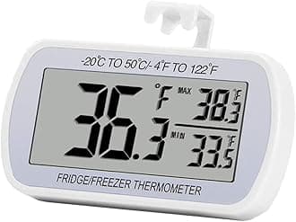 Refrigerator Thermometer Digital Fridge Freeze Room Thermometer Waterproof Large LCD Display Max/Min Record Function, White