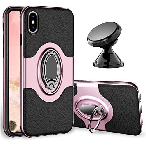 iPhone Xs Case, iPhone X Case - eSamcore Ring Holder Kickstand Cases + Dashboard Magnetic Phone Car Mount iPhone X/XS 5.8” [Rose Gold]