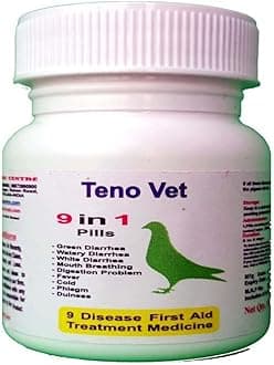 Pigeon 9 in 1 Pills Cover 8 Common Disease of Pigeon Tenovet 9in1 Pills Kabootar Medicine Pigeon Medicine by Dr PDX Global (50 Pill)