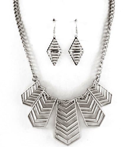 Silvertone Chevron Style Necklace and Earring Set